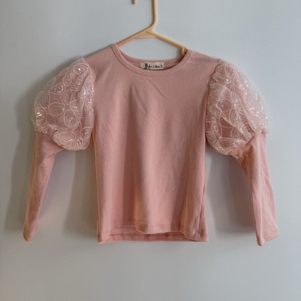 Doe A Dear Girls Child Pink Sequin Puff Sleeve Top Size 3T Fairy Renaissance NWT